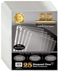25 count diamond clear extra heavyweight sheet protectors, 4 mils strong, by gold seal, 8.5 x 11″, top load, 25 pack