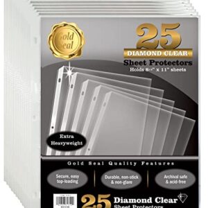 25 Count Diamond Clear Extra Heavyweight Sheet Protectors, 4 mils Strong, by Gold Seal, 8.5 x 11", Top Load, 25 Pack