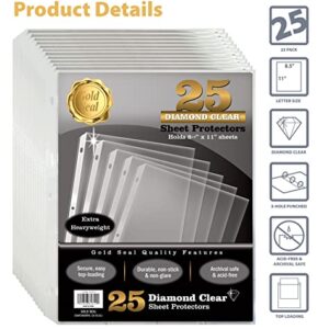 25 Count Diamond Clear Extra Heavyweight Sheet Protectors, 4 mils Strong, by Gold Seal, 8.5 x 11", Top Load, 25 Pack