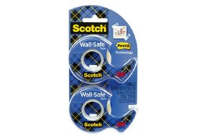 scotch wall-safe tape, 2 dispensered rolls, sticks securely, removes cleanly, invisible, designed for displaying, photo safe, 3/4 in x 600 in (183-dm2)