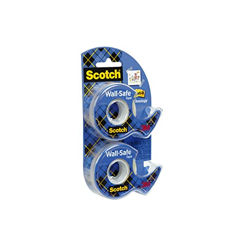 Scotch Wall-Safe Tape, 2 Dispensered Rolls, Sticks Securely, Removes Cleanly, Invisible, Designed for Displaying, Photo Safe, 3/4 in x 600 in (183-DM2)