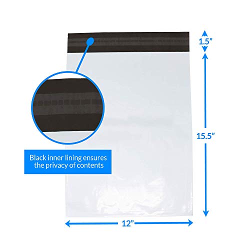 Reli. Poly Mailers 12x15.5 | 500 Pcs Bulk | Shipping Envelopes/Shipping Bags | White Packaging Bags for Shipping | Non-Padded Polymailers, Self Sealing Mailing Bags for Clothing, Bulk (White)