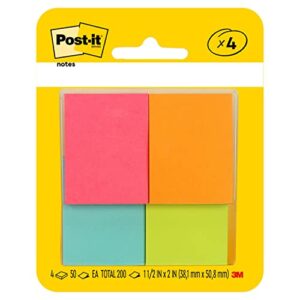 post-it mini notes, 1.5×2 in, 4 pads, america’s #1 favorite sticky notes, cape town collection, bright colors (magenta, pink, blue, green), clean removal, recyclable (653-8af)