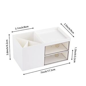 Office Desk Organizer with drawer, Office Supplies and Desk Accessories, Business Card/Pen/Pencil/Mobile Phone/Stationery Holder Storage Box (White)