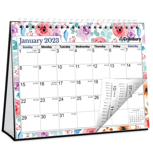 CRANBURY Small Desk Calendar 2023 - (8x6, Floral), Standing Desk Calendar with Gorgeous Flower Designs, Easel Calendar, Stand Up Calendar with Stickers