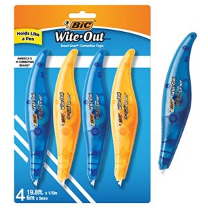 bic wite-out brand exact liner correction tape, 19.8 feet, 4-count pack of white correction tape, fast, clean and easy to use tear-resistant tape office or school supplies