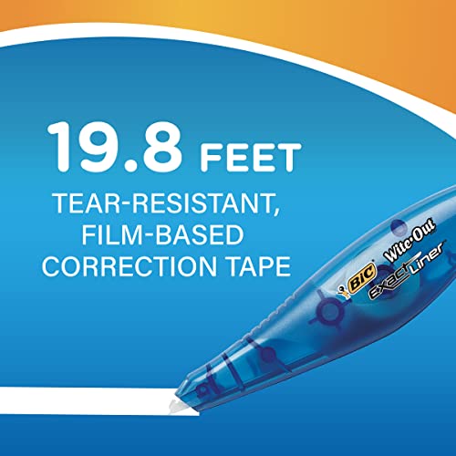 BIC Wite-Out Brand Exact Liner Correction Tape, 19.8 Feet, 4-Count Pack of white Correction Tape, Fast, Clean and Easy to Use Tear-Resistant Tape Office or School Supplies