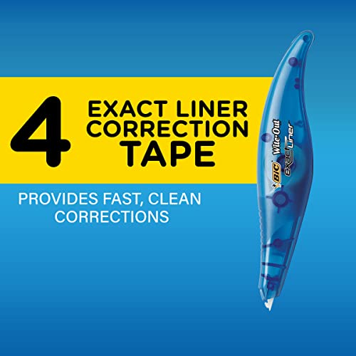 BIC Wite-Out Brand Exact Liner Correction Tape, 19.8 Feet, 4-Count Pack of white Correction Tape, Fast, Clean and Easy to Use Tear-Resistant Tape Office or School Supplies