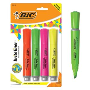 bic brite liner highlighter with rubber grip, chisel tip, assorted, pack of 4 – blmgp41-a-ast