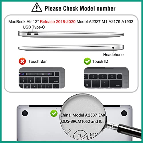 EooCoo Compatible with MacBook Air 13 inch Case 2021 2020 2019 2018 M1 A2337 A2179 A1932 with Retina Display Touch ID，Case + TPU Keyboard Skin Cover + Screen Protector - Crystal Clear