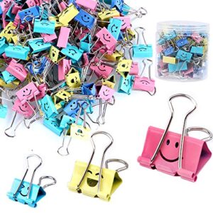 【80pack】binder clips, limque paper clips ,paper clamps with colored cute hollow smiling face ,80 pcs assorted size clips, for office,teacher gifts and kitchen
