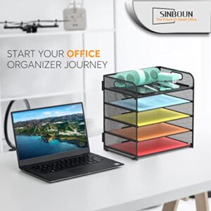 Sinboun Letter Tray Paper Organizer 5-Tier Mesh Desk File Organizer Paper Sorter Holder with Handle, Metal Desktop Document Shelf Tray for Letter/A4 Office Organization - Black