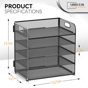 Sinboun Letter Tray Paper Organizer 5-Tier Mesh Desk File Organizer Paper Sorter Holder with Handle, Metal Desktop Document Shelf Tray for Letter/A4 Office Organization - Black