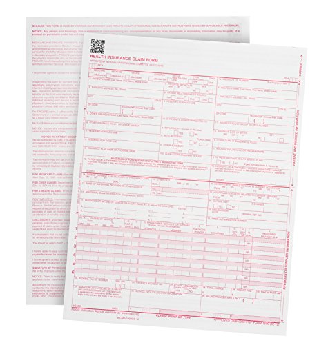 500 CMS-1500 Claim Forms - Current HCFA 02/2012 New Version - Forms Will Line Up with Billing Software and Laser Compatible - 500 Sheets - 8.5 x 11