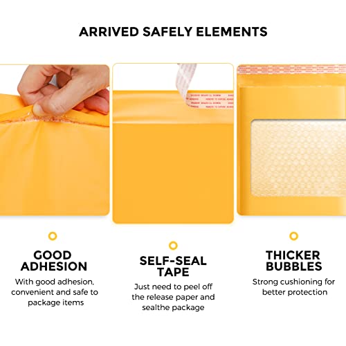 Fuxury Kraft Bubble Mailer 4x8 Inch 50 Pack，Strong Adhesion Padded Envelopes ,Self Seal Bubble Envelopes, Waterproof Cushioned Bubble Mailers Packaging for Small Business，Bulk #000 Yellow