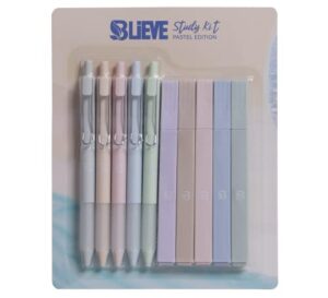 blieve – aesthetic highlighters and gel pens with soft pastel ink and tip, no bleed dry fast easy to hold, for bible journaling planner notes school office supplies, 10 pack
