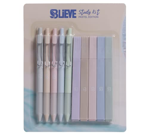 BLIEVE - Aesthetic Highlighters and Gel Pens With Soft Pastel Ink And Tip, No Bleed Dry Fast Easy to Hold, for Bible Journaling Planner Notes School Office Supplies, 10 Pack
