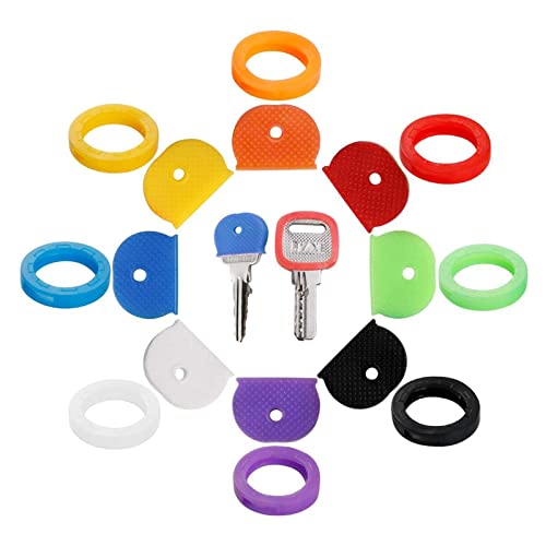 32PCS Key Caps Covers Tags, Key Cap Key Ring Combination Key Identifier Label ID Perfect Coding System to Identify Your Key in 2 Different Style 8 Assorted Colors