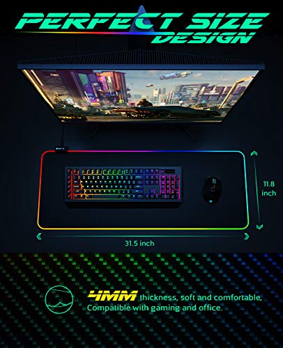 RGB Gaming UtechSmart Large Extended Soft Led Mouse Pad with 14 Lighting Modes 2 Brightness Levels, Computer Keyboard Mousepads Mat 800 x 300mm / 31.5×11.8 inches