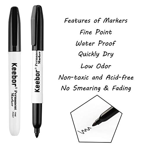 Keebor Advanced Permanent Markers Fine Tip, 60 Pack Black Permanent Marker Set, Waterproof - Quick Drying, Office Supplies