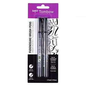 tombow 62038 fudenosuke brush pen, 2-pack. soft and hard tip fudenosuke brush pens for calligraphy and art drawings
