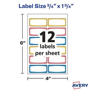 Avery(R) Durable Labels for Kids' Gear, 3/4" x 1-3/4", Assorted Border Colors, Water-Resistant Labels, 60 Rectangle Labels Total (41442)