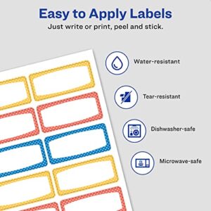 Avery(R) Durable Labels for Kids' Gear, 3/4" x 1-3/4", Assorted Border Colors, Water-Resistant Labels, 60 Rectangle Labels Total (41442)