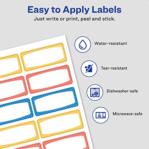 Avery(R) Durable Labels for Kids' Gear, 3/4" x 1-3/4", Assorted Border Colors, Water-Resistant Labels, 60 Rectangle Labels Total (41442)