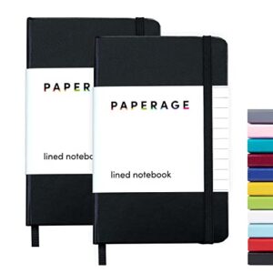 paperage lined pocket journal notebook, 2 pack, (black), 160 pages, small, 3.7 inches x 5.6 inches – 100 gsm thick paper, hardcover