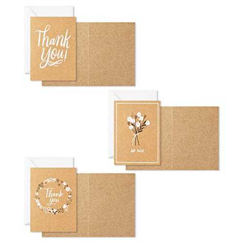 Hallmark Thank You Cards Assortment, Rustic Kraft (48 Thank You Notes with Envelopes), Grey (5STZ1160)