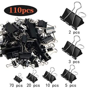 SANNIX 110 PCS Binder Clips Assorted Sizes, X Large, Large, Medium, Small, Mini and Micro, Binder Clips Paper Clamps for Office Home School