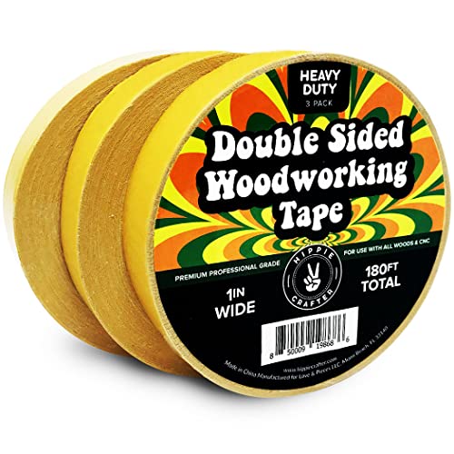 3 Pk Double Stick Tape Double Sided Woodworking Tape Double Sided 1" inch Wide Wood Tape for Woodworkers CNC Machines Routing Templates Strong Double Sided Tape Heavy Duty 60 Feet Each (180FT Total)