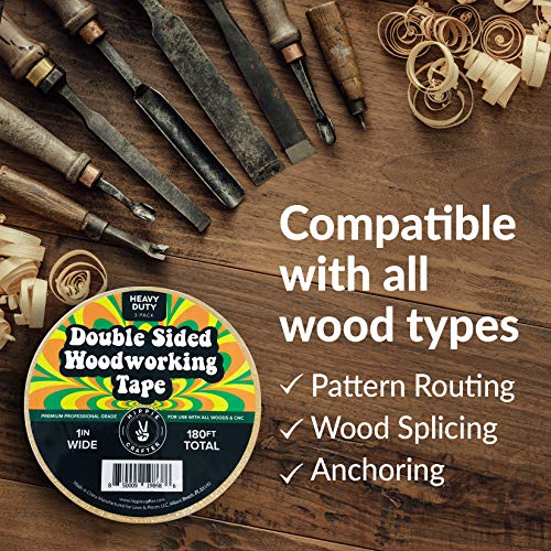 3 Pk Double Stick Tape Double Sided Woodworking Tape Double Sided 1" inch Wide Wood Tape for Woodworkers CNC Machines Routing Templates Strong Double Sided Tape Heavy Duty 60 Feet Each (180FT Total)