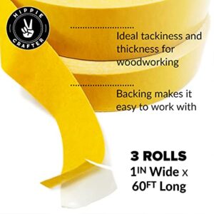 3 Pk Double Stick Tape Double Sided Woodworking Tape Double Sided 1" inch Wide Wood Tape for Woodworkers CNC Machines Routing Templates Strong Double Sided Tape Heavy Duty 60 Feet Each (180FT Total)