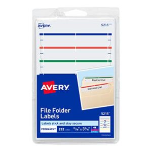 Avery File Folder Labels on 4" x 6" Sheets, Easy Peel, Assorted, Print & Handwrite, 2/3" x 3-7/16", 252 Labels (5215)