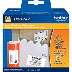 Brother Genuine DK-1247 Die-cut Large Shipping White Paper Labels for Brother QL Label Printers – 180 Labels per Roll 4.07” x 6.4” (103mm x 164 mm)