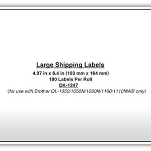 Brother Genuine DK-1247 Die-cut Large Shipping White Paper Labels for Brother QL Label Printers – 180 Labels per Roll 4.07” x 6.4” (103mm x 164 mm)