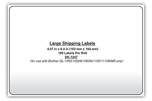 Brother Genuine DK-1247 Die-cut Large Shipping White Paper Labels for Brother QL Label Printers – 180 Labels per Roll 4.07” x 6.4” (103mm x 164 mm)