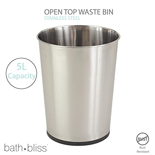 5 Liter Small Wastebasket | 11 Inches Height | Round Open Top | Trash Can | Bathroom | Bedroom | Kitchen | Dorm | Office | Disposal Waste Bin | Garbage Container | Stainless Steel