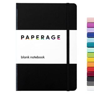 paperage blank journal notebook, (black), 160 pages, medium 5.7 inches x 8 inches – 100 gsm thick paper, hardcover