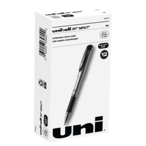 uni-ball 207 impact gel pens bold point, 1.0mm, black, 12 pack
