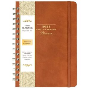2023 planner – weekly & monthly planner 2023 from january – december 2023, 6.3″ x 8.4″, monthly tabs, smooth faux leather & flexible hardcover with twin-wire binding, brown, perfect life assistant