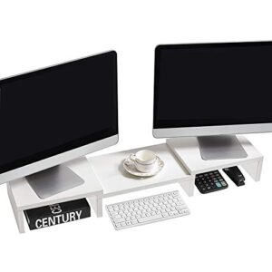 superjare dual monitor stand riser, adjustable length and angle multi screen stand, desktop stand storage organizer for laptop computer/tv/pc/printer- white