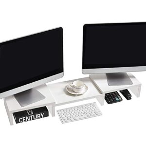 SUPERJARE Dual Monitor Stand Riser, Adjustable Length and Angle Multi Screen Stand, Desktop Stand Storage Organizer for Laptop Computer/TV/PC/Printer- White