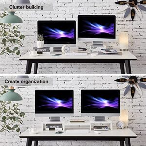 SUPERJARE Dual Monitor Stand Riser, Adjustable Length and Angle Multi Screen Stand, Desktop Stand Storage Organizer for Laptop Computer/TV/PC/Printer- White