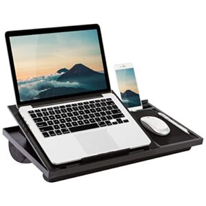 lapgear ergo pro lap desk with 20 adjustable angles, mouse pad, and phone holder – black – fits up to 15.6 inch laptops and most tablets – style no. 49408