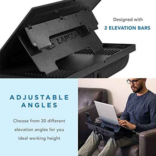 LapGear Ergo Pro Lap Desk with 20 Adjustable Angles, Mouse Pad, and Phone Holder - Black - Fits up to 15.6 Inch Laptops and Most Tablets - Style No. 49408