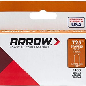 Arrow Heavy Duty T25 Round Crown Staples for Cable and Low Voltage Wiring, 1100 Pack, 7/16 Inch