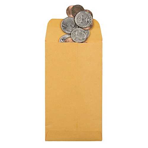 #1 Coin and Small Parts Envelope with Gummed Flap for Home or Office Use, 28 lb. Brown Kraft, 2-1/4 x 3-1/2, 500 per Box (50162)