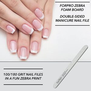 ForPro Zebra Foam Board, 100/180 Grit, Double-Sided Manicure Nail File, 7” L x .75” W 50-Count